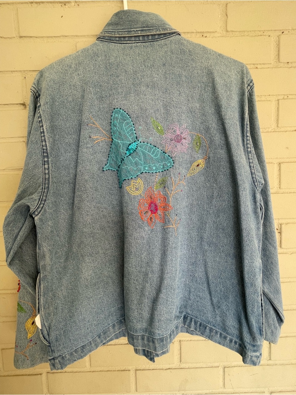 Tantrums Light Denim Jacket with Floral & Butterfly Embroidery, Beading, Sequins - Picture 2 of 6